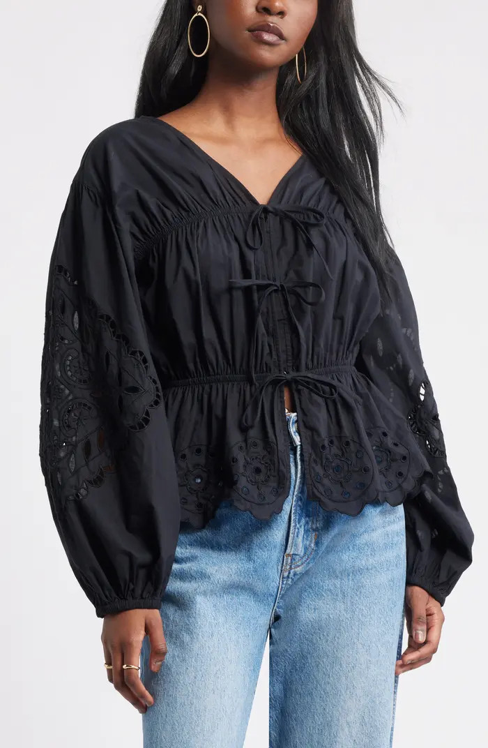 Treasure & Bond Long Sleeve Cotton Eyelet Top | Nordstrom | Nordstrom
