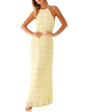 Women's Backless Smocked Maxi Dress Sexy Spaghetti Strap Cut Out Flowy Beach Long Dress Vacation ... | Amazon (US)