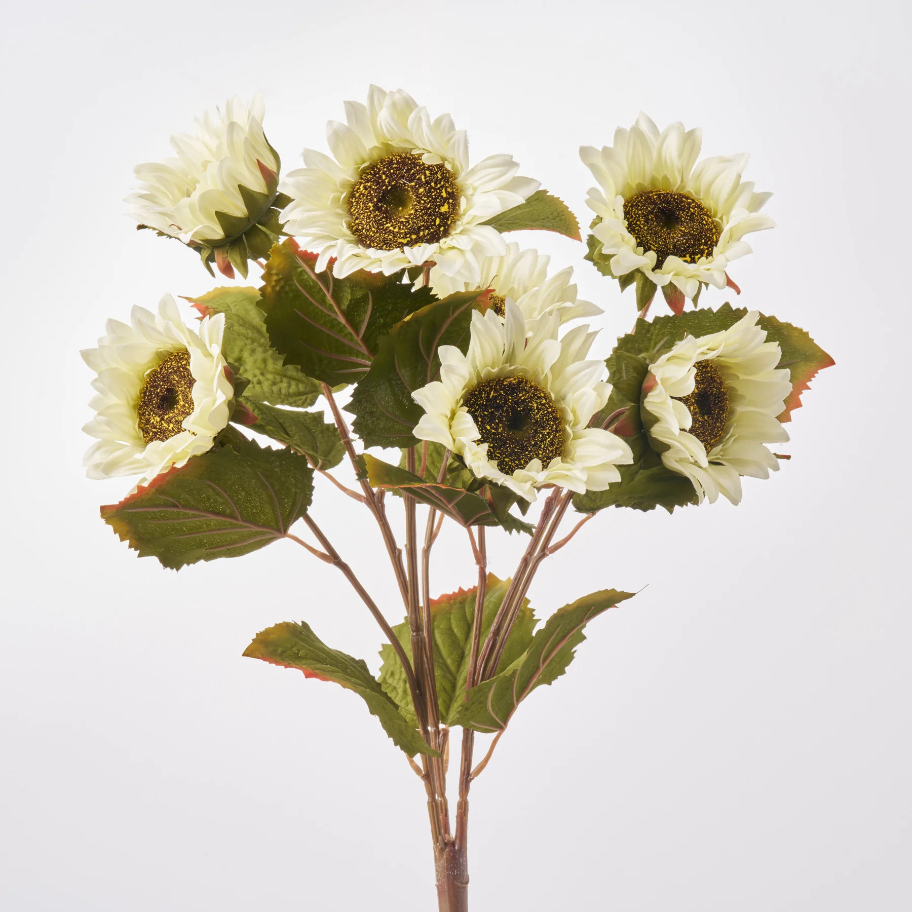 Cream Sunflower Head & Leaf Foliage Silk Faux Floral Bush Bouquet | Darby Creek Trading