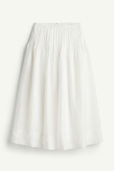 Pintuck Skirt - High waist - Midi - White - Ladies | H&M US | H&M (US + CA)