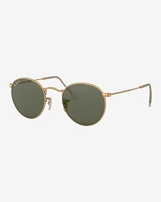 Ray-Ban Polarized Round Metal Gold Sunglasses - 60mm | Express