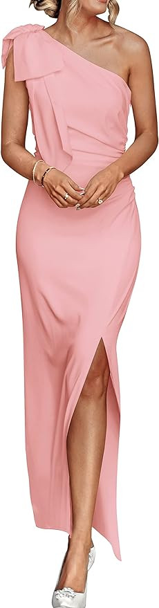 PRETTYGARDEN Women's Summer One Shoulder Long Formal Dresses Sleeveless Ruched Bodycon Wedding Gu... | Amazon (US)