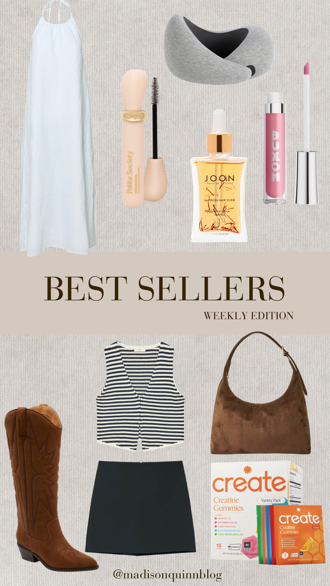 This week's best sellers!

aritzia maxi dress travel pillow mascara hair oil lipgloss shoulder bag suede bag sweater vest mini skirt boots creatine gummies 

 #LTKSeasonal