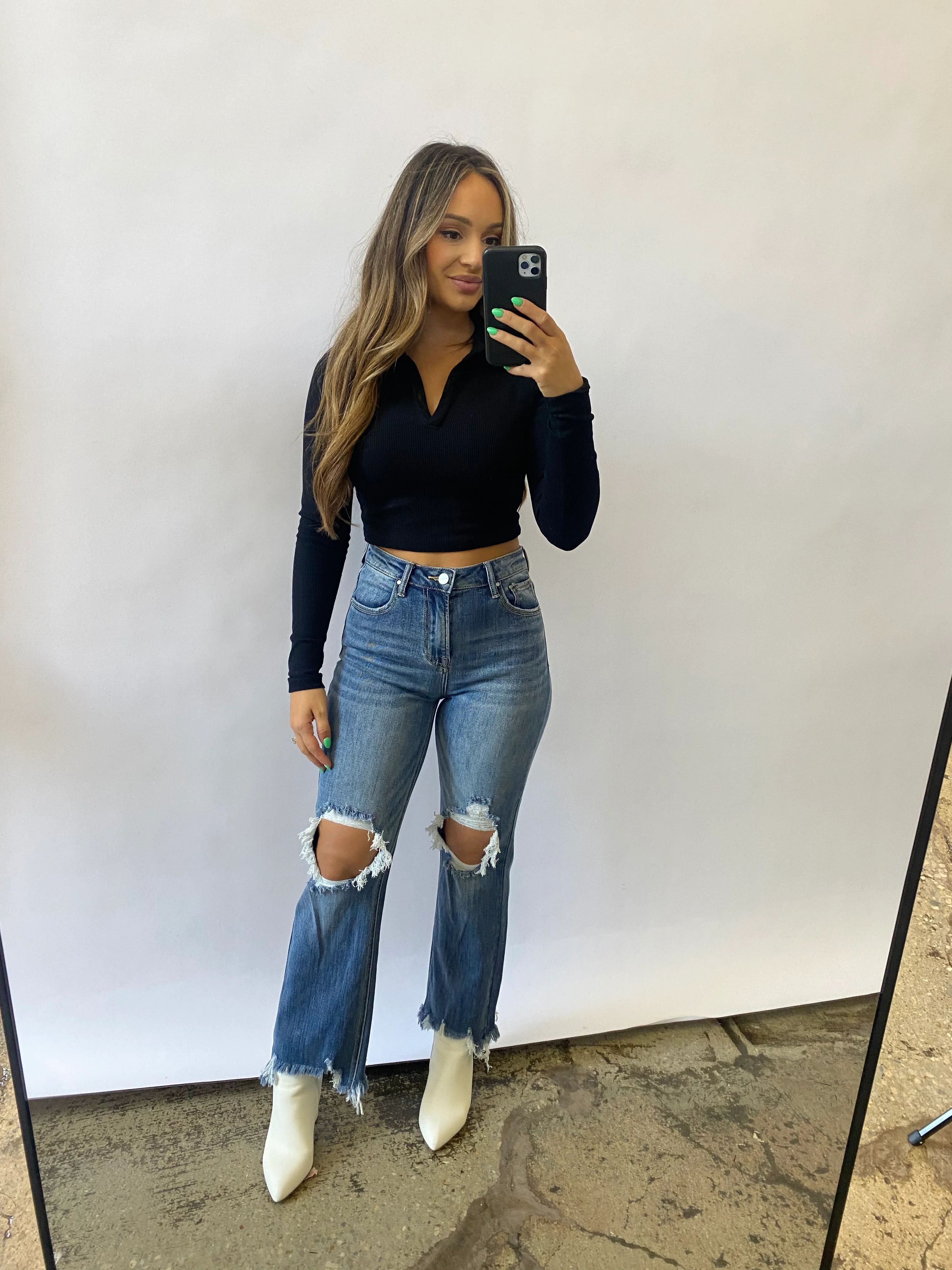 Mia High Rise Straight Crop Jeans - Medium Wash | Willow Boutique