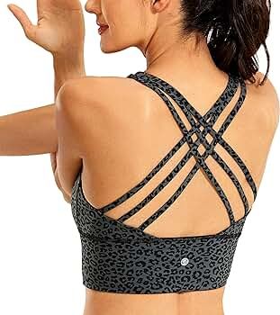 CRZ YOGA Women's Longline Strappy Sports Bras for Women Wirefree Padded Yoga Bras Tops | Amazon (US)