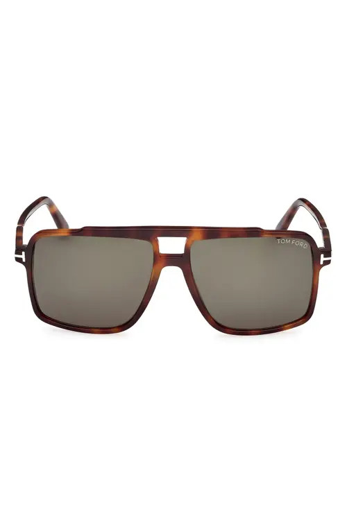 TOM FORD Kemp 59mm Navigator Sunglasses in Havana/t Logo/green Lenses at Nordstrom | Nordstrom