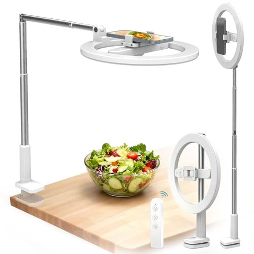 Overhead Phone Mount with Ring Light for Phone,LED Ring Light for Desk with Stand and Remote,Phone Holder Tripod for Video Recording,Photography,TikTok,Live Stream,Cooking Vlogging,YouTube | Amazon (US)