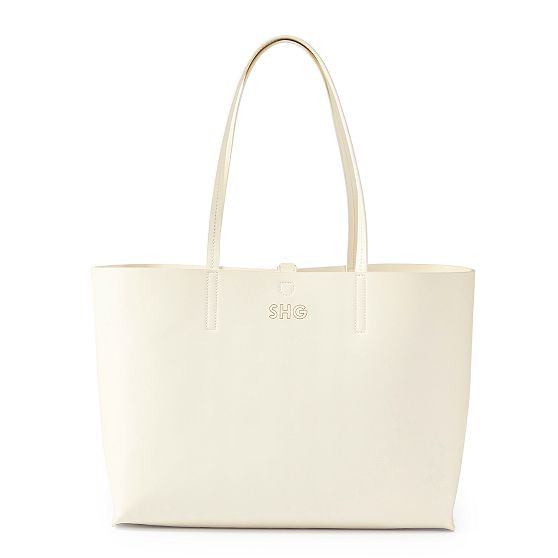 Fillmore Vegan Leather Tote, Ivory, Foil Debossed | Mark and Graham