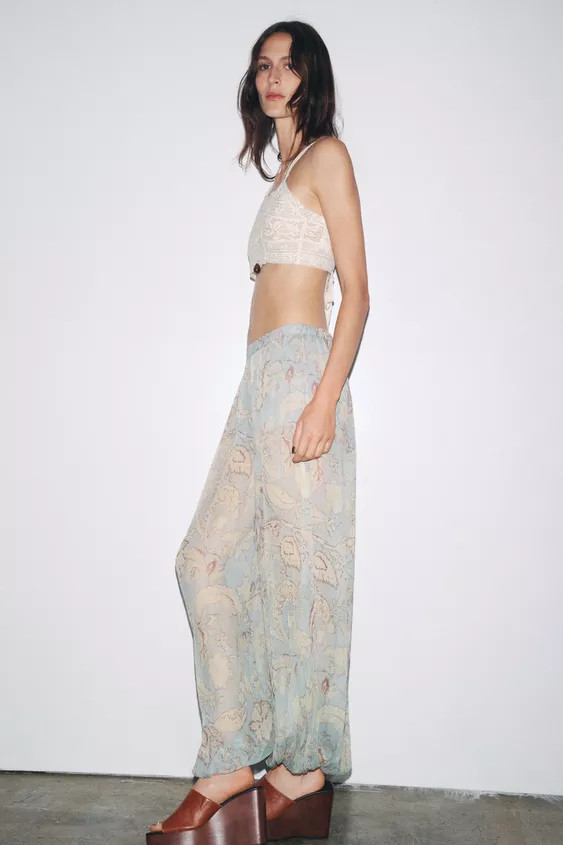 ZW COLLECTION FLORAL PUFF TROUSERS | Zara UK