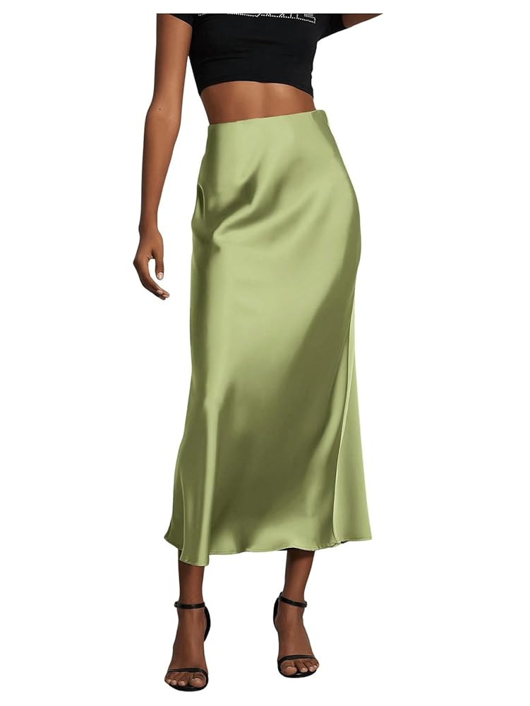 SOLY HUX Women's Elegant Satin Skirts High Waisted Flared Casual Work Office Fishtail Midi Skirt | Amazon (US)