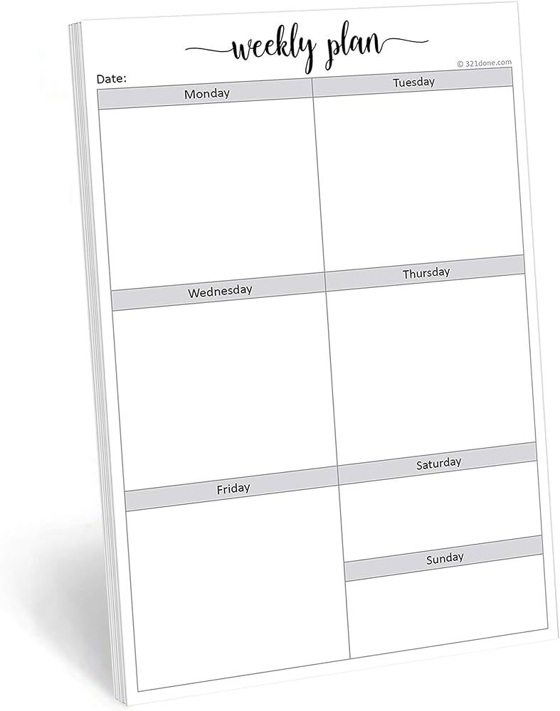 321Done Blank Week Planning Pad - 50 Sheets (5.5" x 8.5") - Weekly Days of Week Notepad, Planner ... | Amazon (US)