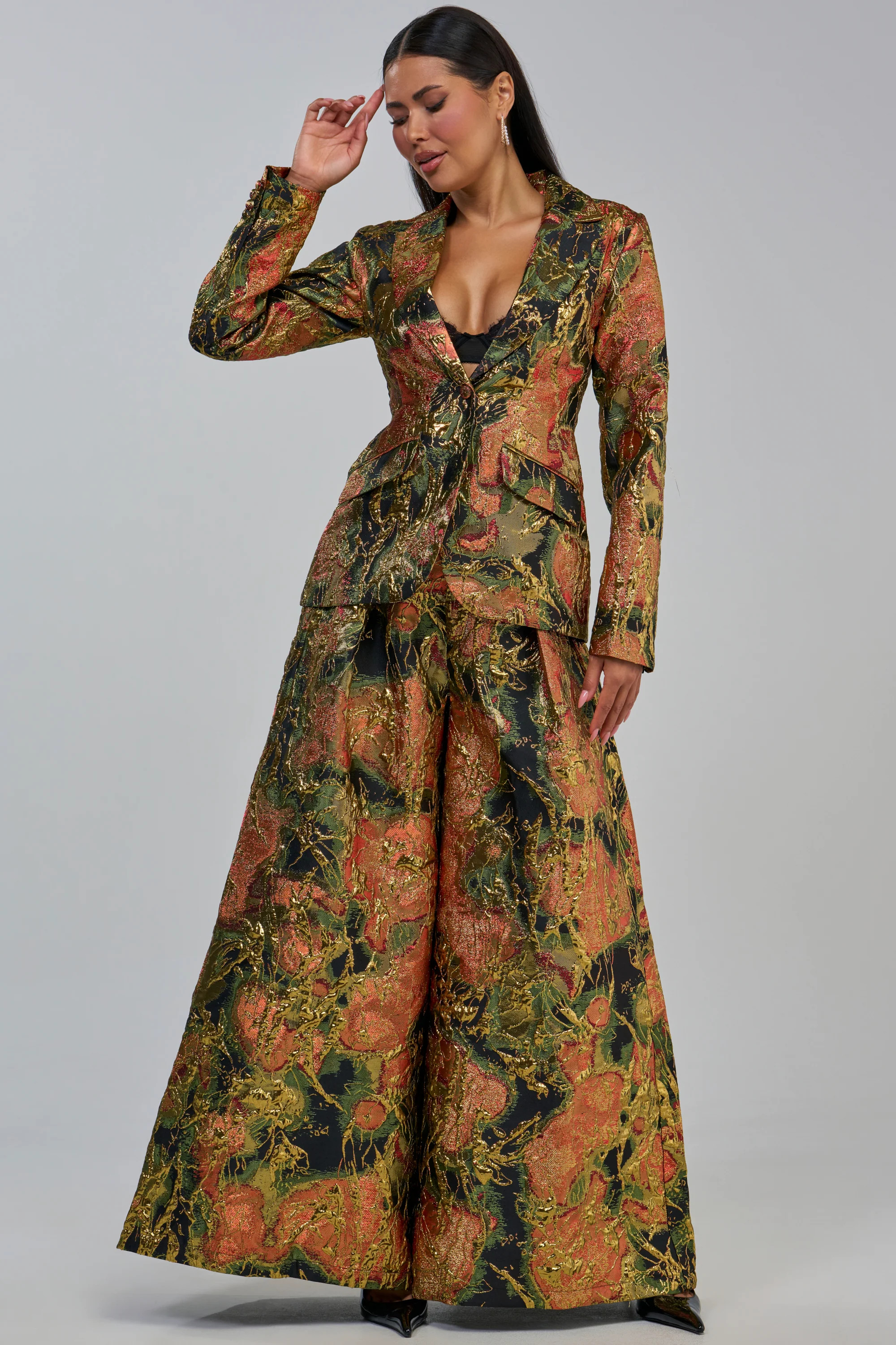 BUY MYSELF FLOWERS BROCADE TROUSER IN GOLD | AKIRA