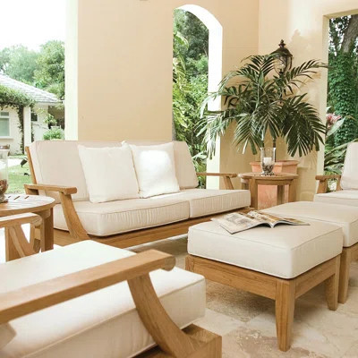 77" Wide Outdoor Teak Patio Sectional with Sunbrella Cushions | Perigold