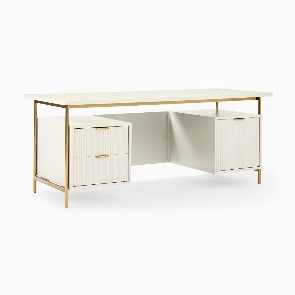Quinn 74 Inch Executive Desk, Haze, Antique Brass | West Elm (US)