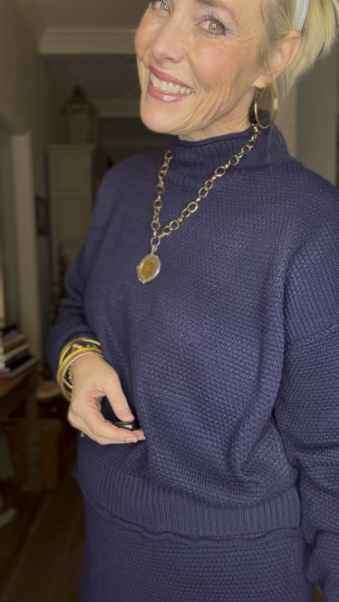 This Free People look for less of the Hailee Sweater Skirt Set from Amazon is TOP NOTCH! The fit is very similar to the real deal and so is the material. The navy is the third color I own in this set. This one doesn’t run as big as the FP one, so if you’re not into the really oversized fit, this would also be a good choice for you. This one comes in sizes S-XL, and I’m in a large.  I’m wearing my taupe suede knee boots from Target, black fleece-lined opaque tights from Amazon for the added warmth needed in January. I finished the look off with my everyday gold jewelry and watch band from Amazon, a gold bracelet from Gorjana, my personalized bracelet stack from Etsy and some of my favorite pieces from Jennifer Ponson Designs  

#LTKTreatYourself 

#LTKover40 #LTKstyletip #LTKmidsize