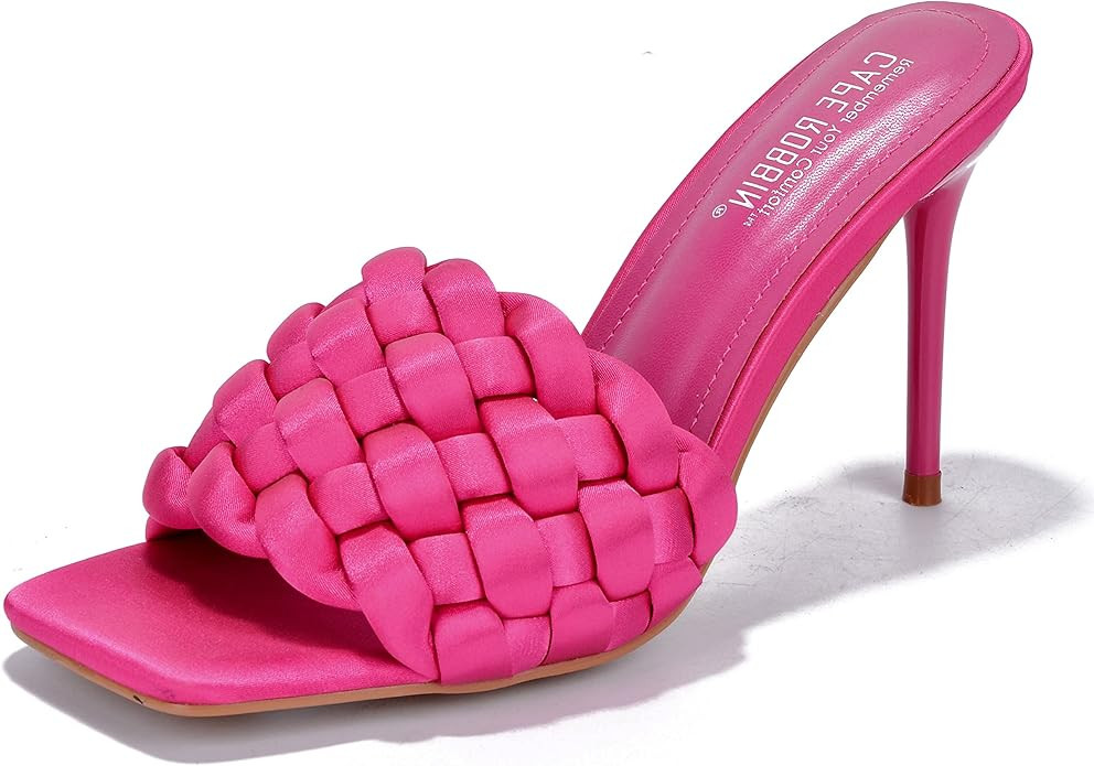 Cape Robbin Women's Stiletto Heel Sandals - Square Open Toe Slip-On High Heels with Braided Upper... | Amazon (US)