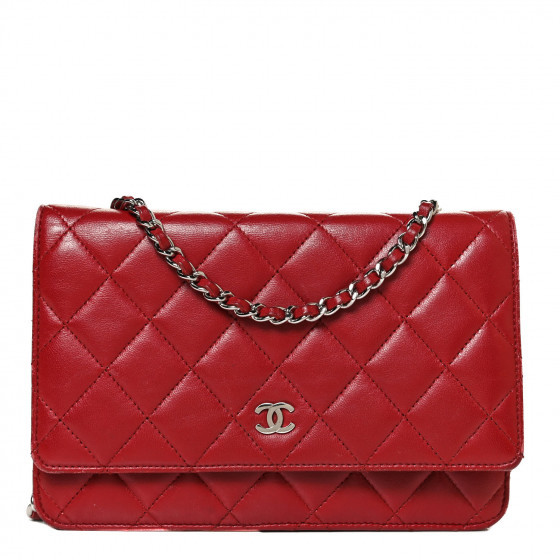 CHANEL Lambskin Quilted Wallet On Chain WOC Red | Fashionphile