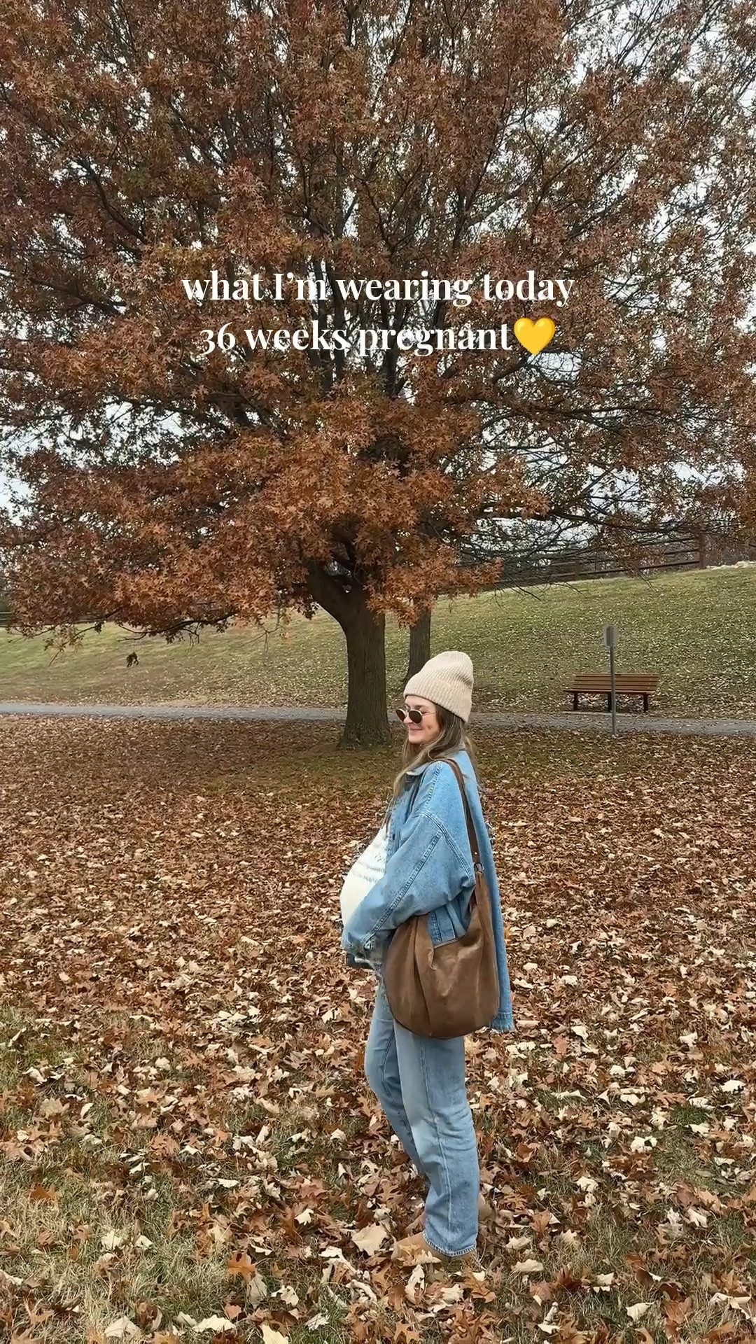 wearing a small in oversized denim jacket and sweater, so cozy! Limited sizing of these maternity jeans, linked exact pair and similar! mini Uggs tts! 

Winter outfit, bump friendly 

#LTKBump #LTKootd