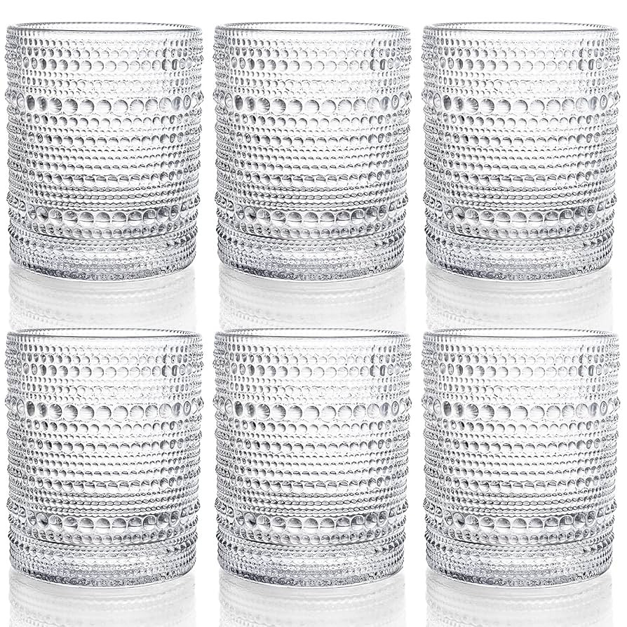 ZOOFOX Set of 6 Romantic Water Glasses, 12 oz Hobnail Glasses Tumbler, Clear Embossed Vintage Gla... | Amazon (US)
