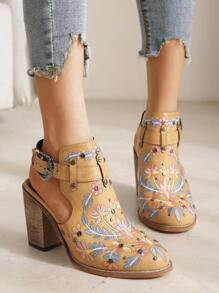 Floral Embroidery Detail Chunky Heeled Sandal Boots SKU: sx2204263635726268(500+ Reviews)$36.00$3... | SHEIN
