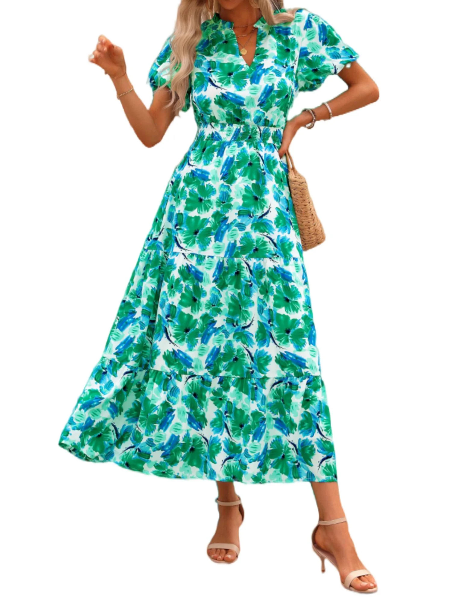 Clearance PRETTYGARDEN Women's Summer Floral Maxi Dress Sleeveless Smocked Ruffle Long Flowy Beac... | Walmart (US)