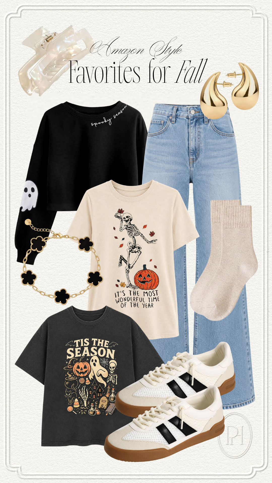 The cutest graphic tees and sweaters for spooky season!

Amazon style, Amazon fashion, wide leg jeans, wide leg denim, fall fashion, fall looks, fall style, fall outfit, Halloween tees, Halloween t-shirts, sneakers, tennis shoes, jaw clip, claw clip, gold earrings, teardrop earrings, clover bracelet, ghost sweatshirt, cropped sweatshirt, Halloween sweatshirt, crew socks, neutral socks, cozy socks 

 #LTKgrwm #LTKootd #LTKSeasonal