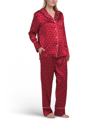 Silk Mulberry Bordeaux Art Nouveau Pajama Top And Pants Set | TJ Maxx