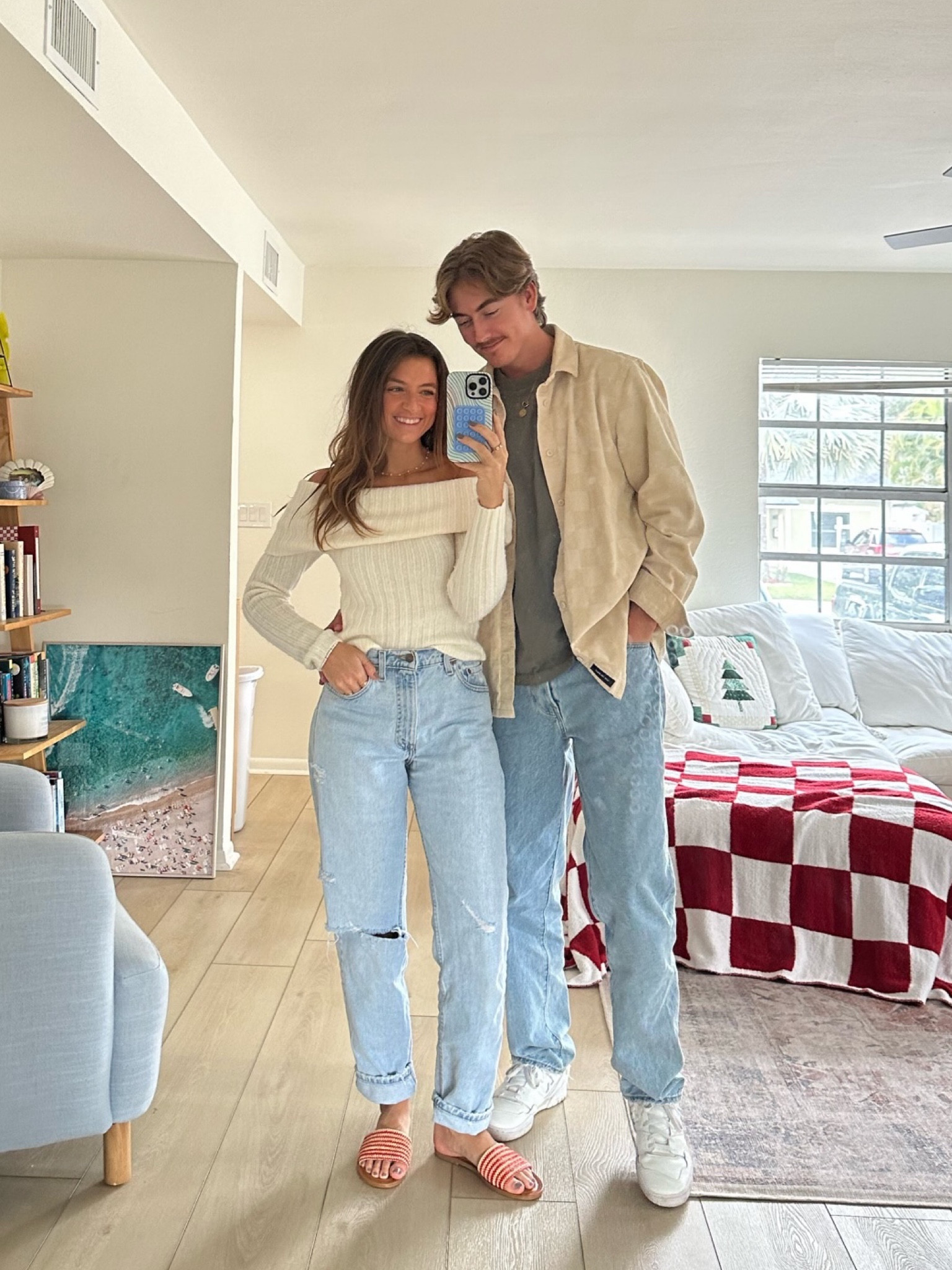 church outfit with Josh🫶🏼  top: xs

holiday outfits, off the shoulder top, sweater, jeans, men’s outfits, Abercrombie 

#LTKSeasonal #LTKfindsunder100 #LTKHoliday