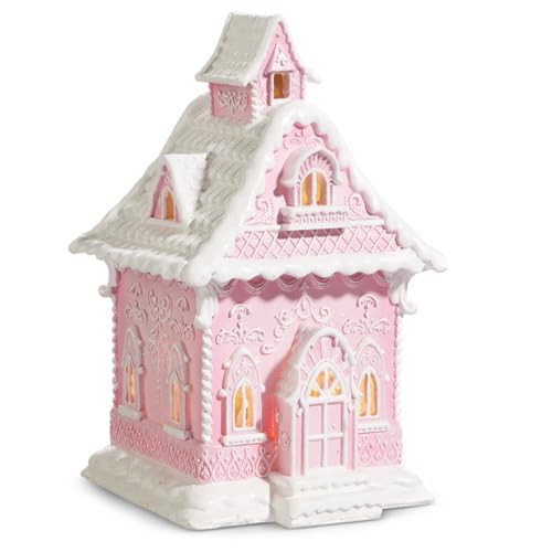 One Holiday Way 13.25-Inch Lighted Pastel Pink Gingerbread House - Decorative Light Up Faux Victorian Christmas Village House Tabletop Decoration w/Timer Xmas Home Decor | Amazon (US)