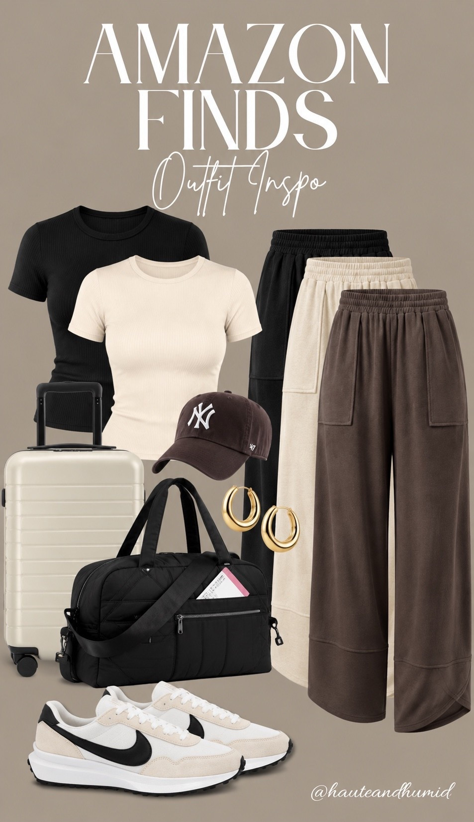 These Amazon finds are perfect for putting together a comfortable travel outfit! I love the relaxed wide leg pants with a simple ribbed tee and neutral sneakers. Add a baseball cap, gold hoops, and a roomy travel bag, and you're ready for a flight or a long travel day without sacrificing style.
Amazon fashion, Amazon outfit ideas, Amazon travel outfit, airport outfit, wide leg lounge pants, ribbed tee, comfortable travel clothes, casual travel style, airport fashion, Amazon travel essentials, neutral sneakers, women over 40 fashion, everyday casual outfits, HauteandHumid