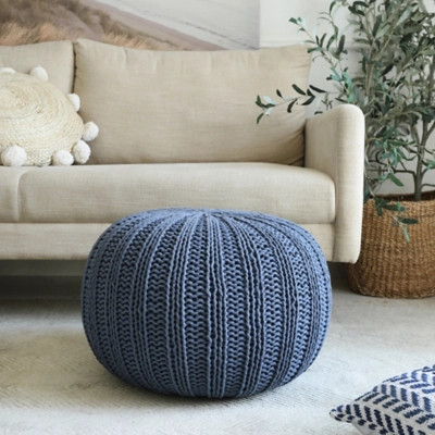 Celtic Cableknit Pouf, Navy | Ashley Homestore