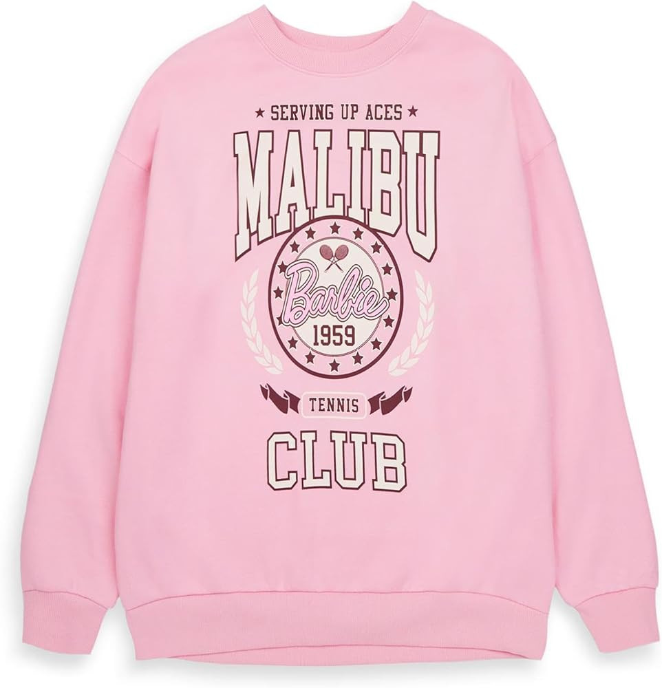 Barbie Womens Pink Sweatshirt | Ladies Malibu Tennis Club 1959 Long Sleeve Graphic Jumper |Sports... | Amazon (US)