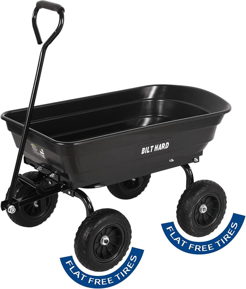 BILT HARD 4 Cu.Ft. 10" No-Flat Tires Poly Yard Dump Cart with 180° Rotating Handle, 600 lbs Capa... | Amazon (US)