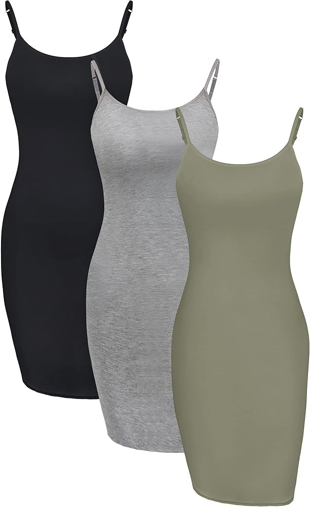 WILLBOND 3 Pieces Basic Cami Women Long Tanks Dress with Strap, Solid Color | Amazon (US)