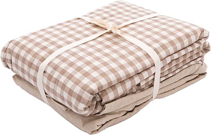S SINGMOEM Bedding Four Piece Set, Fitted Sheet with Quilt Cover and Pillow Case, 100%Cotton, Str... | Amazon (US)