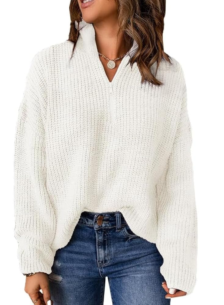 Dokotoo Womens Sweaters Long Sleeve 1/4 Zip Pullover Polo V Neck Dressy Casual Tops | Amazon (US)