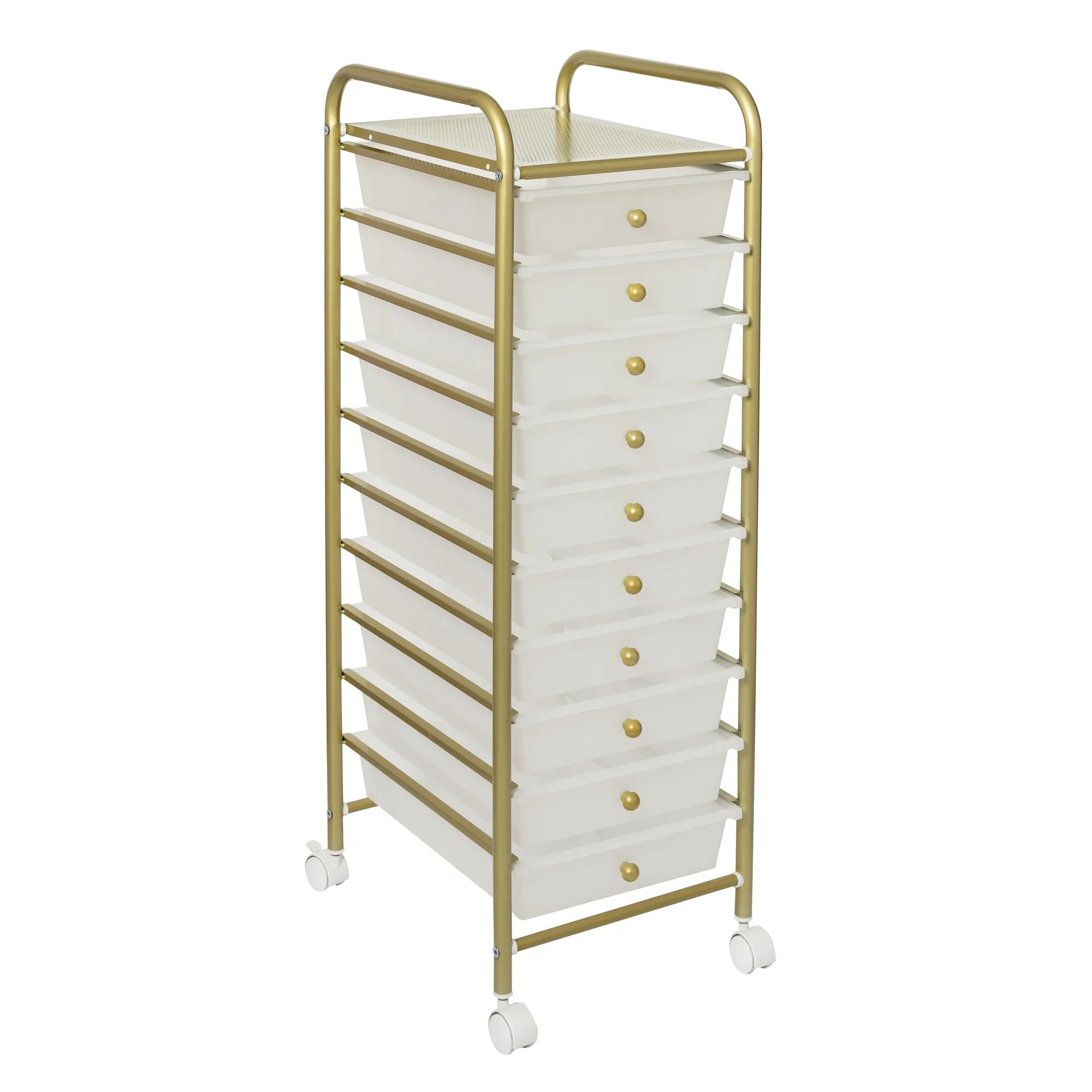 10-Drawer Rolling Storage Cart With Plastic Drawers, Gold | Walmart (US)