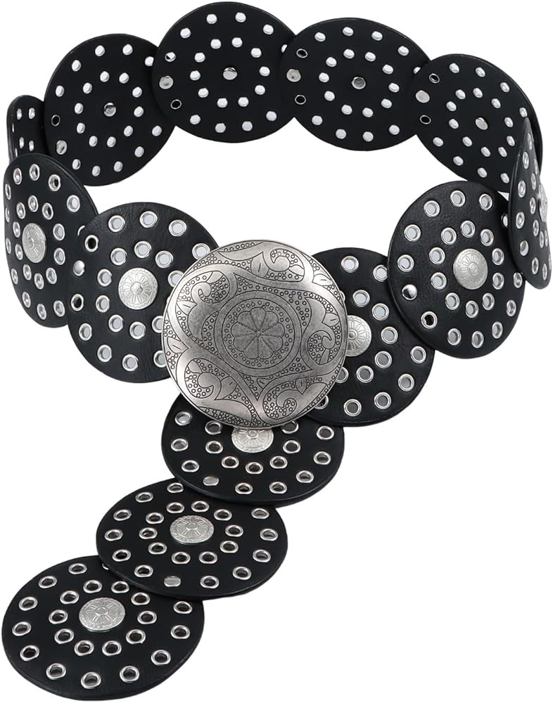 Hollow Disc Belt Western Style Exaggerated Cowboy Wide Disc Belt Metal Buckle Vintage Soft Belt f... | Amazon (US)