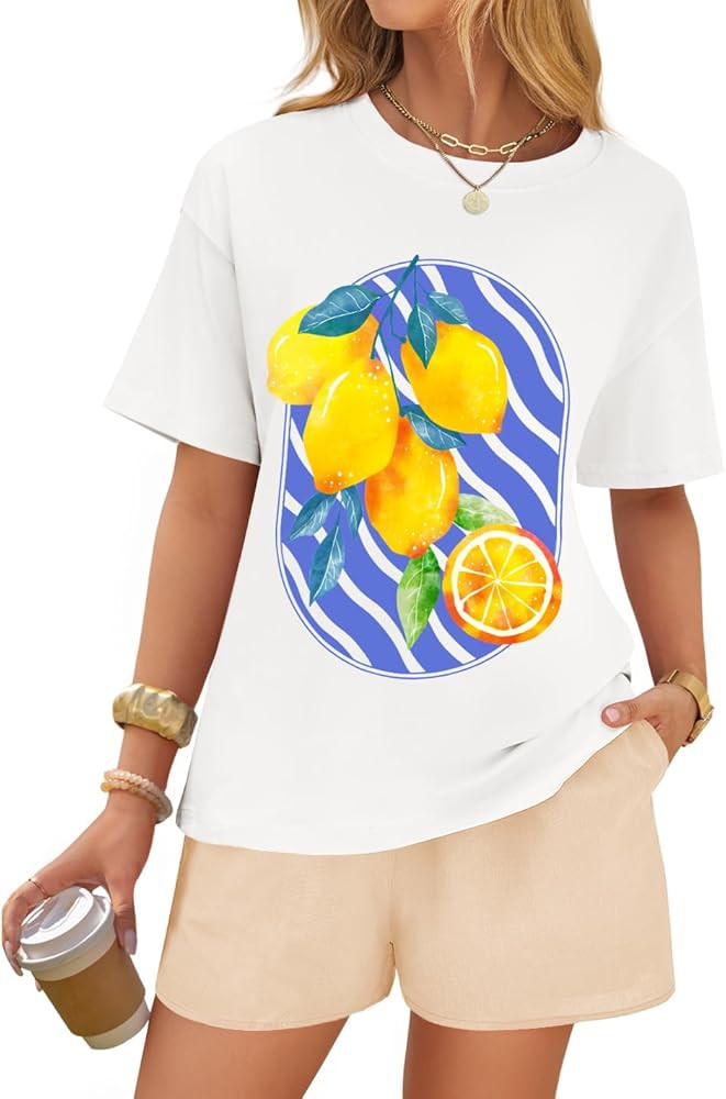 ZESICA Women's 2025 Summer 2 Piece Lounge Set Short Sleeve Graphic Print Tops and Shorts Outfits ... | Amazon (US)