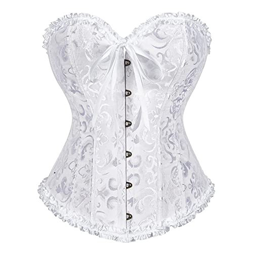 SZIVYSHI Corset Tops for Women, Bustier Shapewear Lingerie, Fashion Lace Waist Push Up Bodysuit Vest, Strapless Vintage Victorian Overbust Bodice for Night Out (White,XS) | Amazon (US)