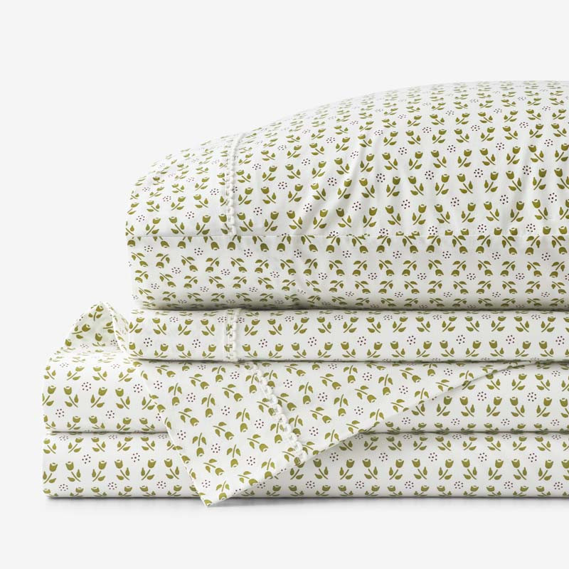 Mini-Prints Garment Washed Cotton Percale Bed Sheet Set - Tulips, Queen | The Company Store