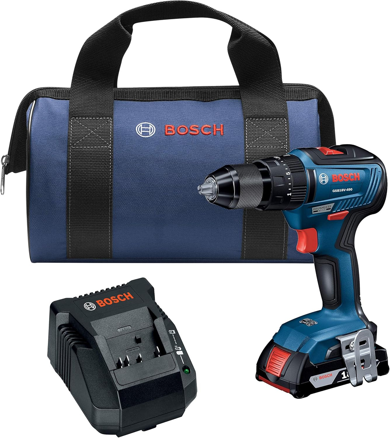 BOSCH GSB18V-490B12 18V EC Brushless 1/2 In. Hammer Drill/Driver Kit with (1) 2.0 Ah SlimPack Bat... | Amazon (US)