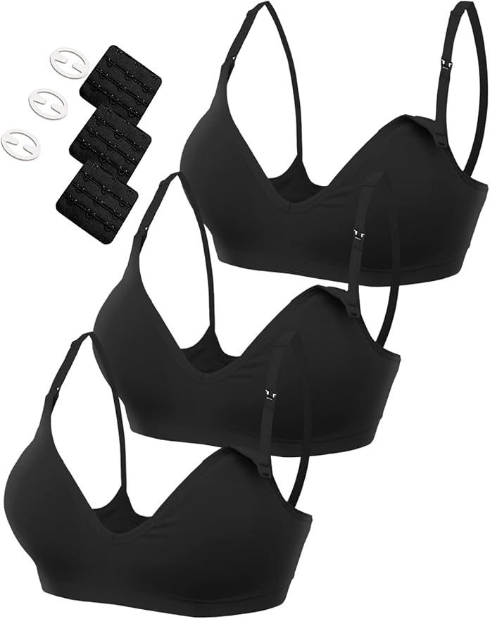HOFISH Maternity Nursing Bras for Breastfeeding, 3 Pack Pregnancy Deep V Neck Wireless Bra with E... | Amazon (US)