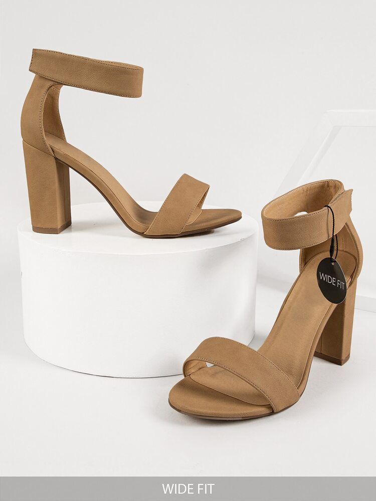 Pleather Open-Toe Wide-Fit Block Heels | SHEIN