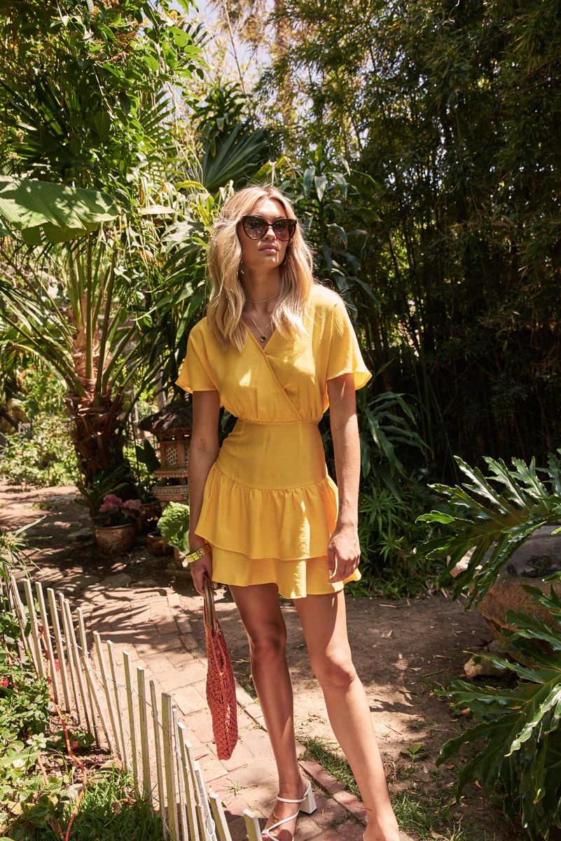 Canary Yellow Short Sleeve Ruffle Mini Dress | Sugarlips