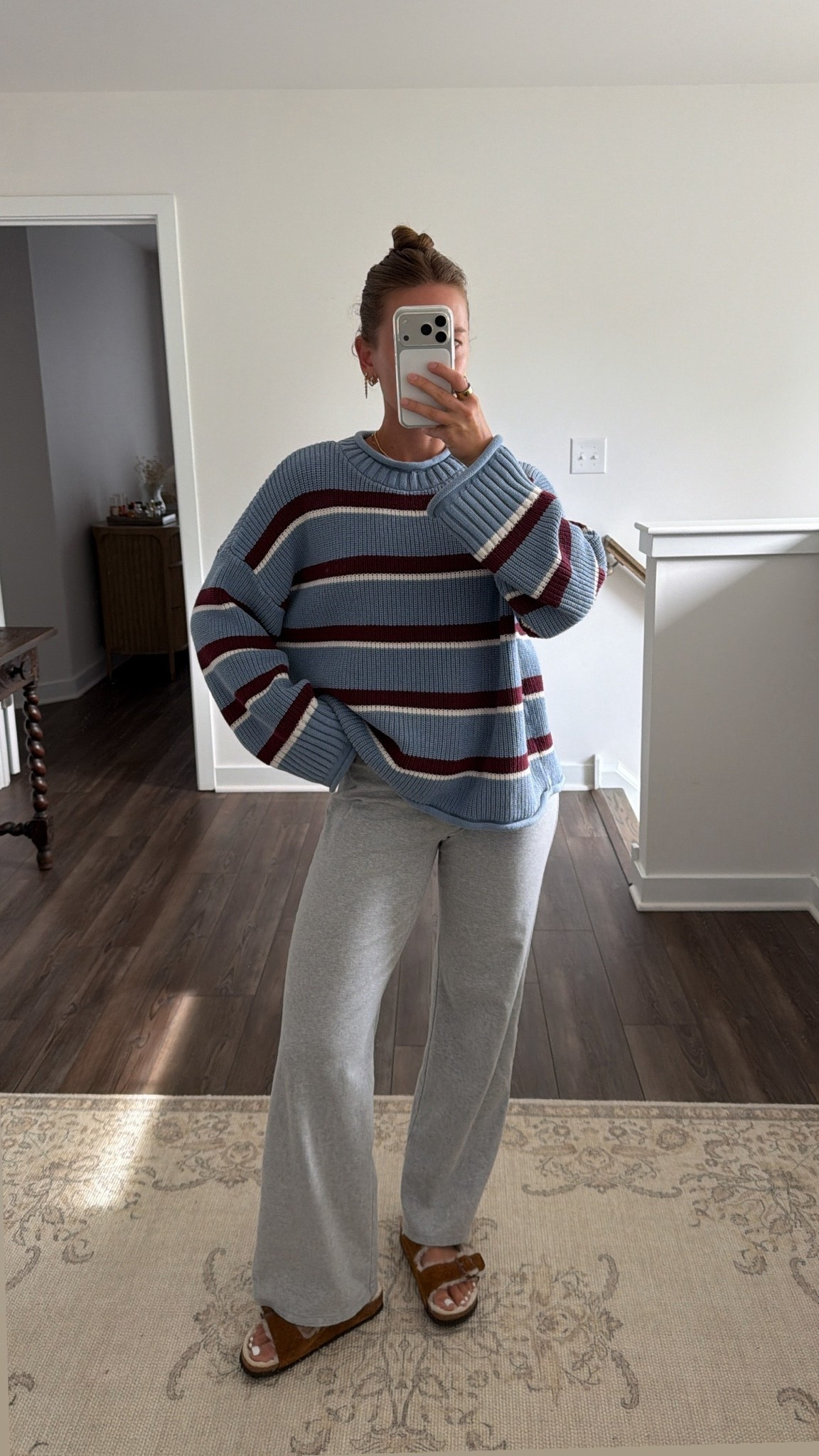 8/22/26 Cozy Evening Loungewear 

My ideal cozy evening outfit 🤎 Wearing this oversized striped roll-neck sweater from Abercrombie in a size L with my go-to Aritzia lounge pants + fuzzy shearling-lined Birkenstock slides.

#LTKootd #LTKSeasonal