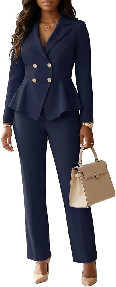 Ophestin Business 2 Piece Pant Suits for Women Dressy Blazer Double Breasted Pantsuit Set Formal ... | Amazon (US)