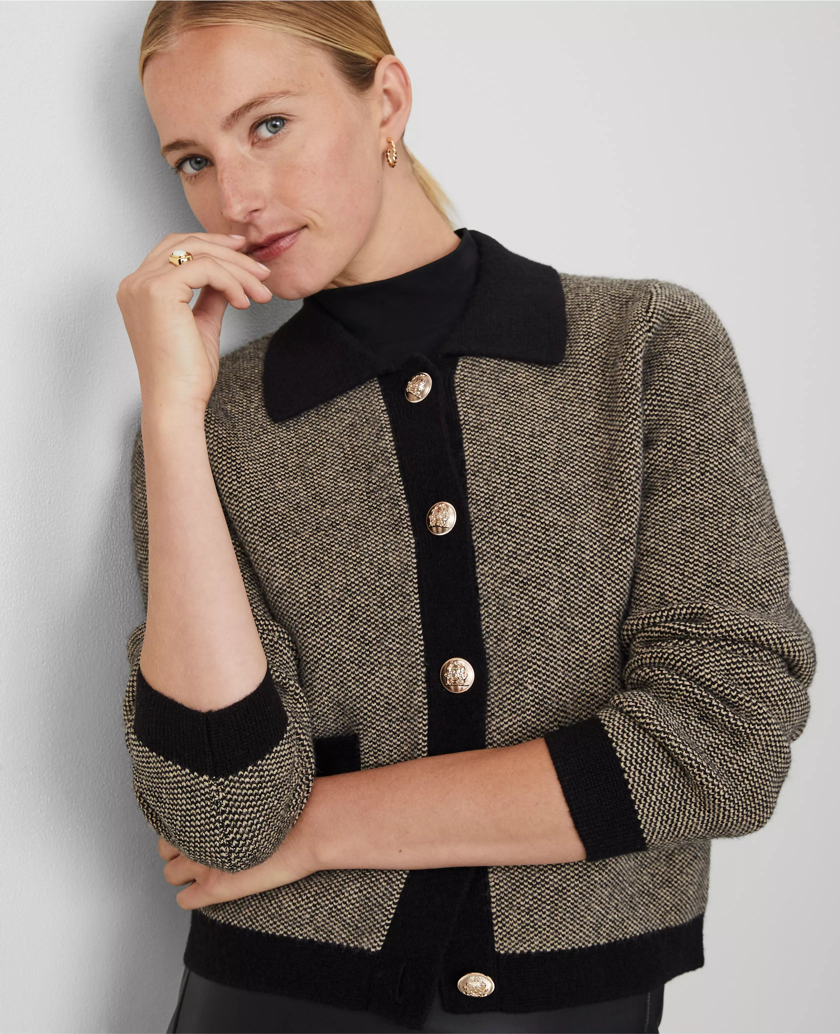 Two Tone Collared Sweater Jacket | Ann Taylor (US)