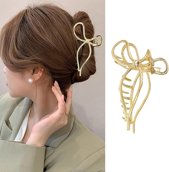 1Pcs Bow Hair Claw Clips - Metal Gold Bows Hair Clip Strong Hold Y2k Jaw Clip Nonslip Gold Alloy ... | Amazon (US)