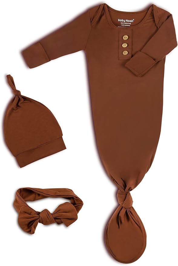 Newborn Baby Knotted Gown, Super Soft Silky Infant Sleeper, Baby Girl Sleep Gown with Mittens, Bo... | Amazon (US)